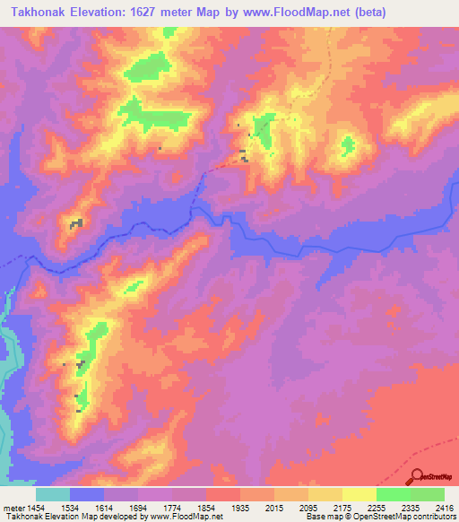 Takhonak,Afghanistan Elevation Map