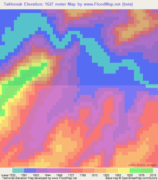 Takhonak,Afghanistan Elevation Map
