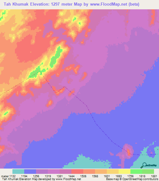 Tah Khumak,Afghanistan Elevation Map