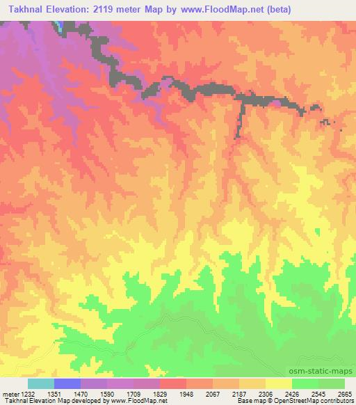 Takhnal,Afghanistan Elevation Map