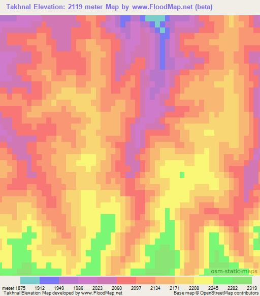 Takhnal,Afghanistan Elevation Map