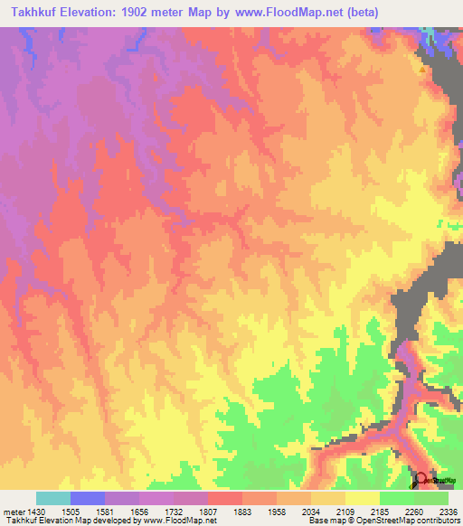 Takhkuf,Afghanistan Elevation Map