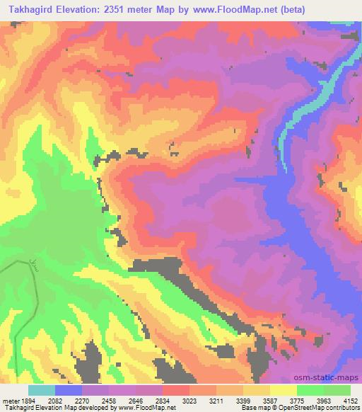 Takhagird,Afghanistan Elevation Map
