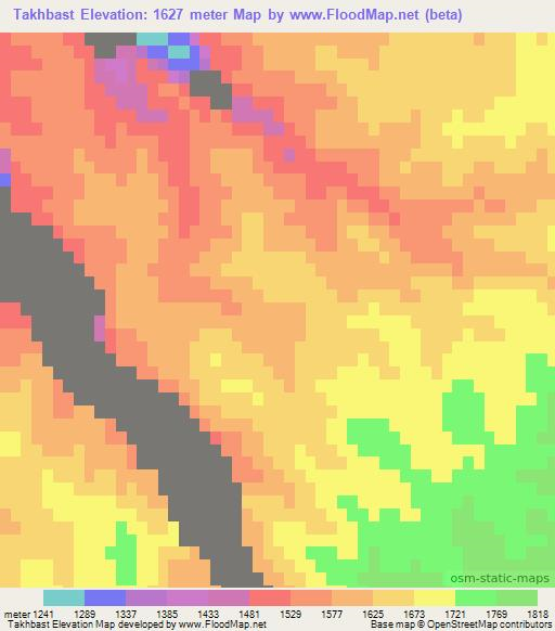 Takhbast,Afghanistan Elevation Map