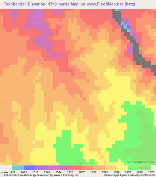 Takhbandar,Afghanistan Elevation Map