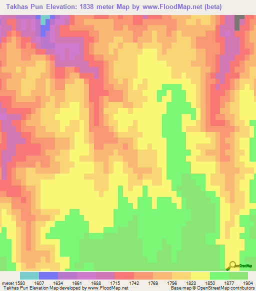 Takhas Pun,Afghanistan Elevation Map