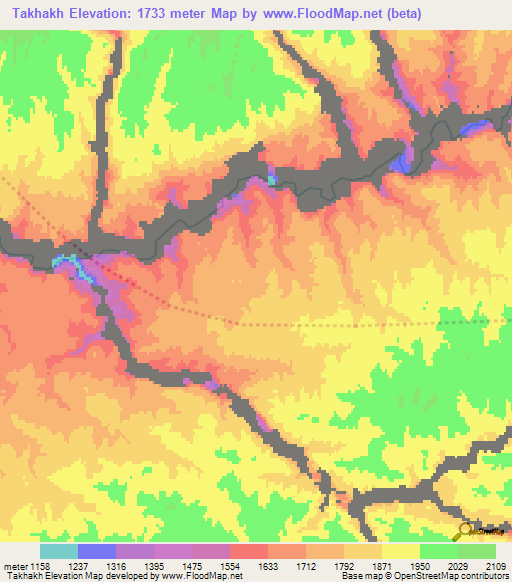 Takhakh,Afghanistan Elevation Map