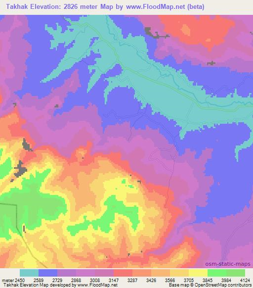 Takhak,Afghanistan Elevation Map