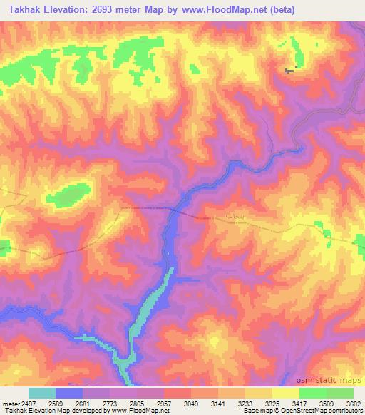 Takhak,Afghanistan Elevation Map