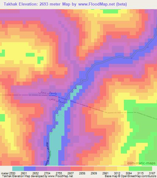 Takhak,Afghanistan Elevation Map