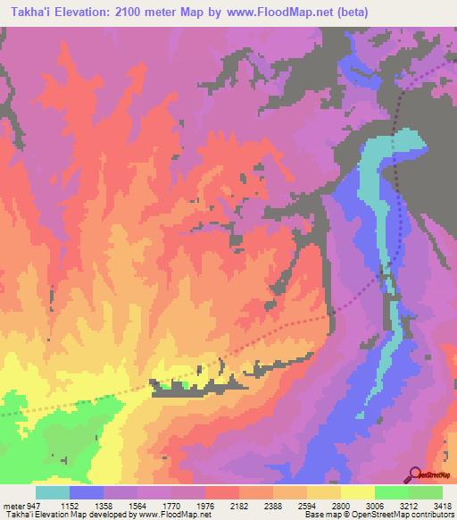 Takha'i,Afghanistan Elevation Map