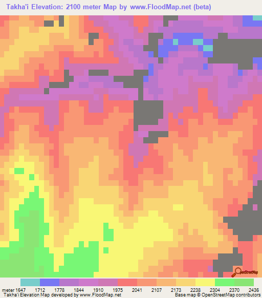 Takha'i,Afghanistan Elevation Map