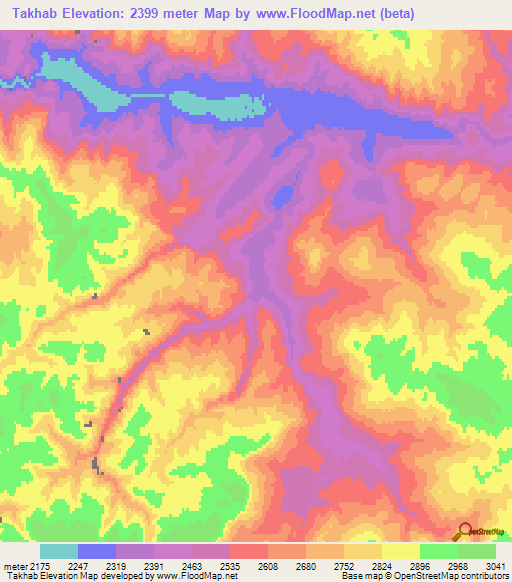 Takhab,Afghanistan Elevation Map