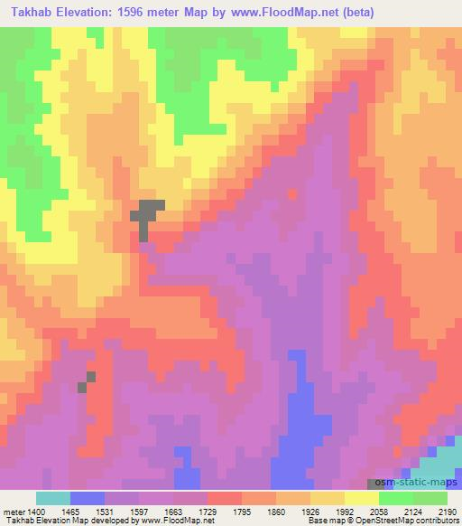 Takhab,Afghanistan Elevation Map