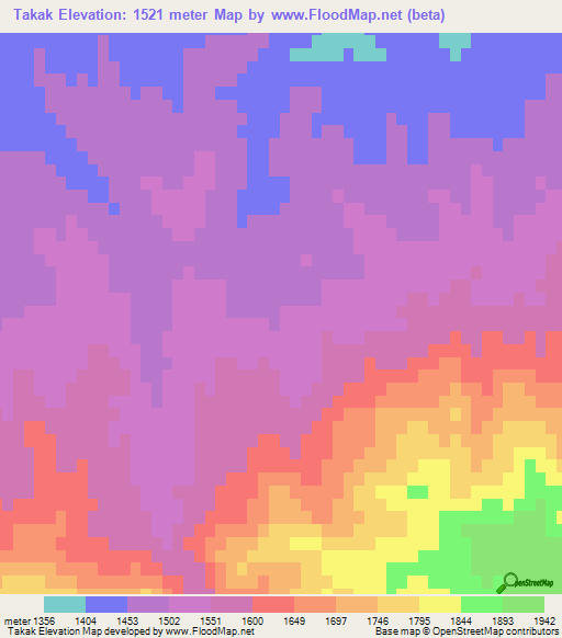 Takak,Afghanistan Elevation Map