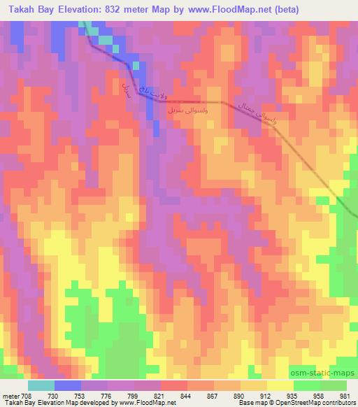 Takah Bay,Afghanistan Elevation Map