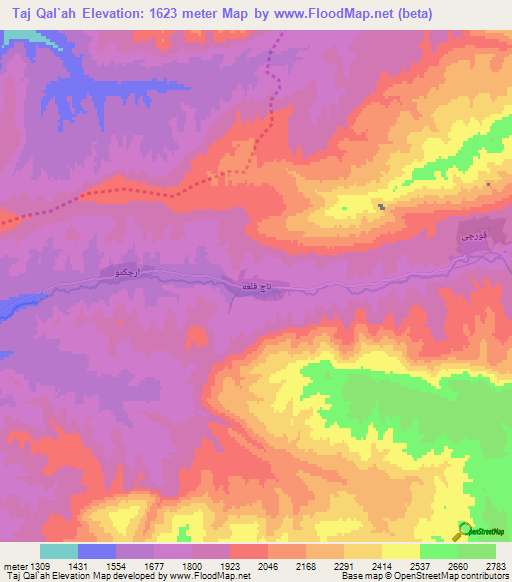 Taj Qal`ah,Afghanistan Elevation Map