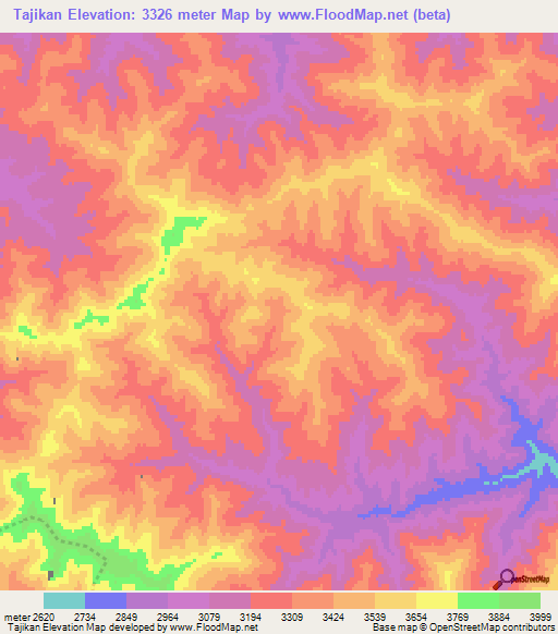 Tajikan,Afghanistan Elevation Map