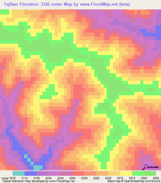 Tajikan,Afghanistan Elevation Map