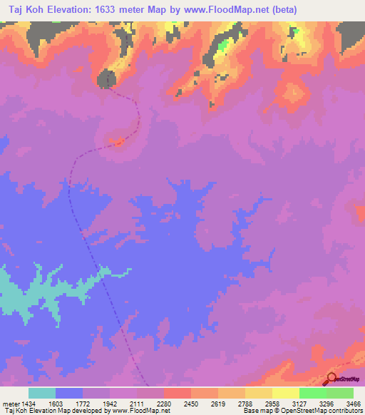 Taj Koh,Afghanistan Elevation Map