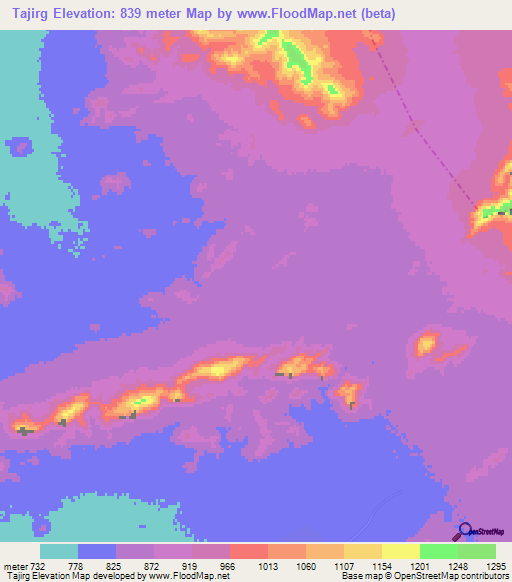 Tajirg,Afghanistan Elevation Map