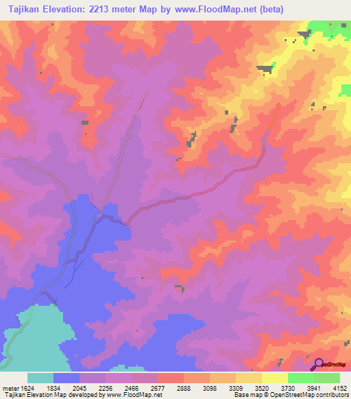 Tajikan,Afghanistan Elevation Map