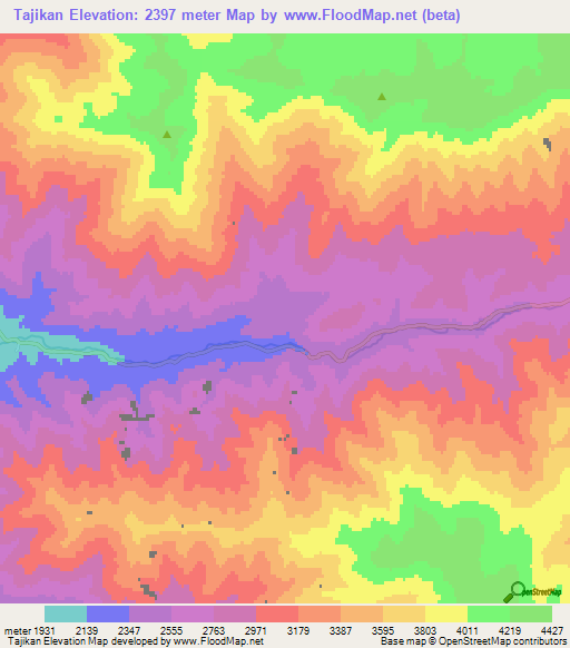 Tajikan,Afghanistan Elevation Map