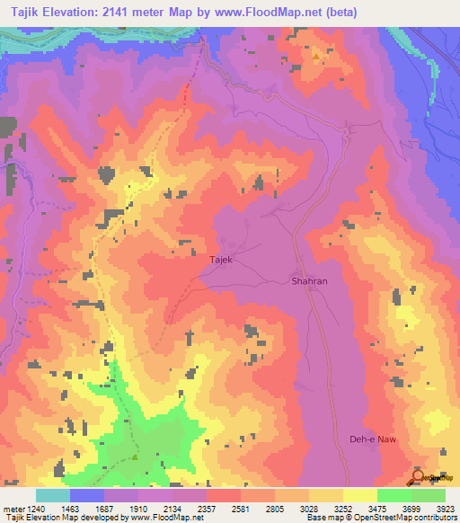 Tajik,Afghanistan Elevation Map