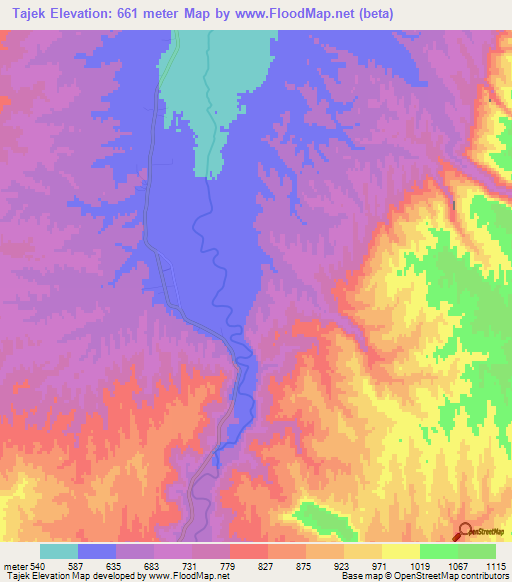 Tajek,Afghanistan Elevation Map