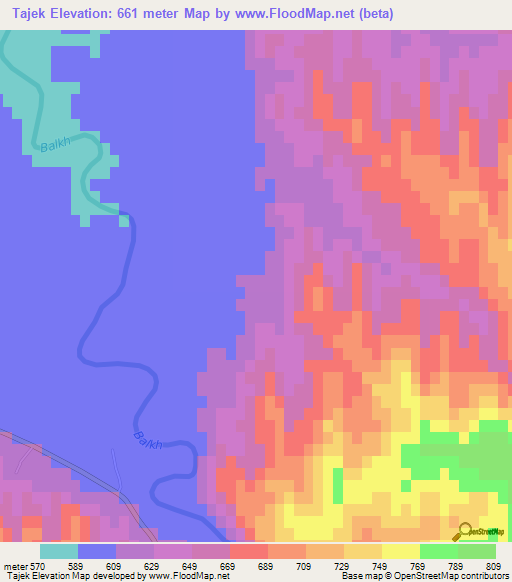 Tajek,Afghanistan Elevation Map