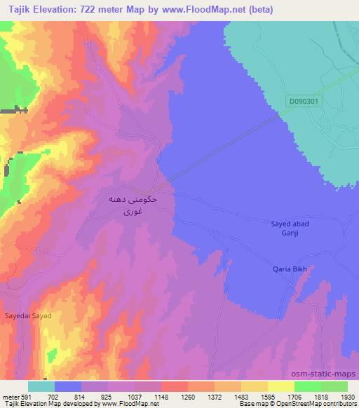 Tajik,Afghanistan Elevation Map