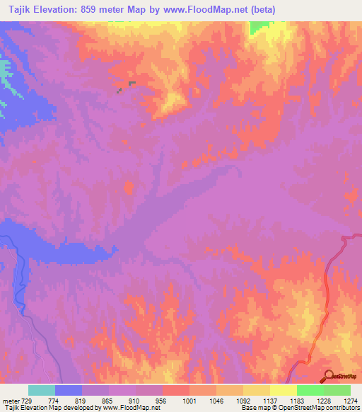 Tajik,Afghanistan Elevation Map