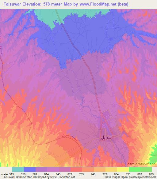 Taisuwar,Afghanistan Elevation Map