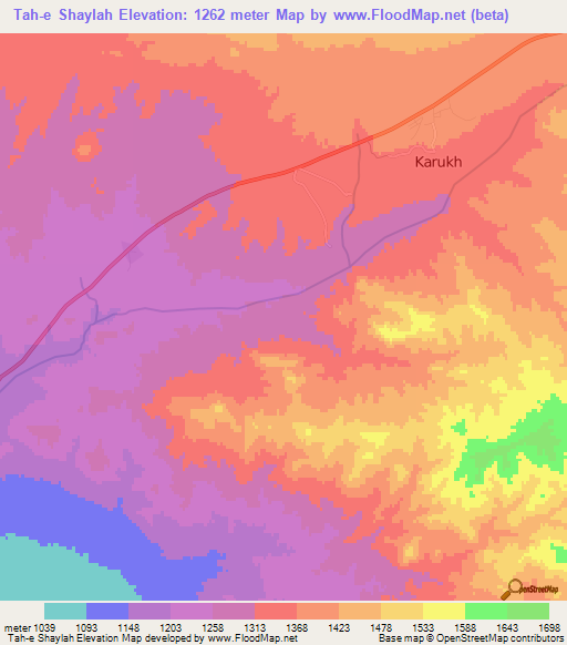 Tah-e Shaylah,Afghanistan Elevation Map