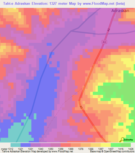 Taht-e Adraskan,Afghanistan Elevation Map