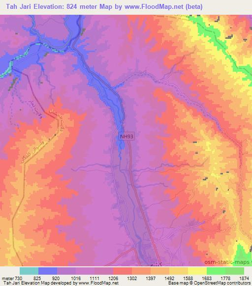 Tah Jari,Afghanistan Elevation Map