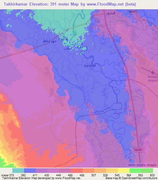Takhirkamar,Afghanistan Elevation Map
