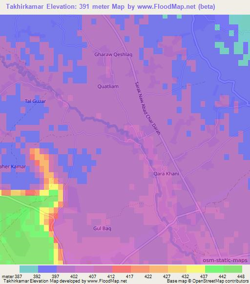 Takhirkamar,Afghanistan Elevation Map