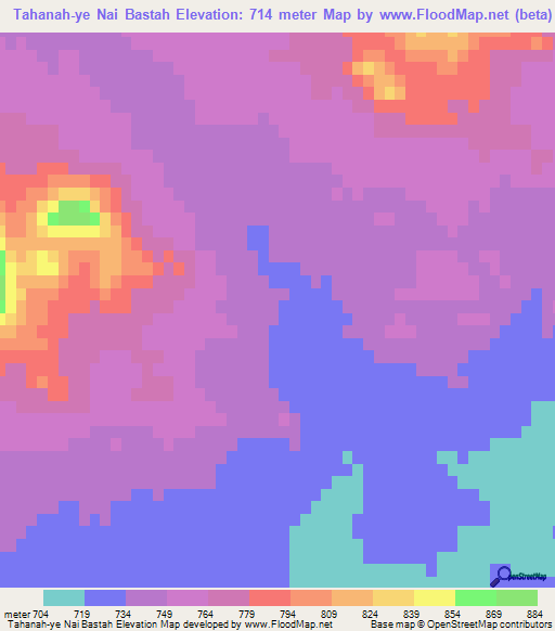 Tahanah-ye Nai Bastah,Afghanistan Elevation Map