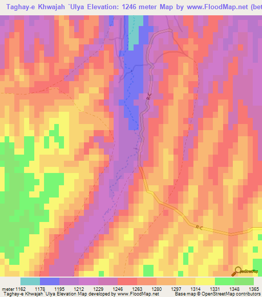 Taghay-e Khwajah `Ulya,Afghanistan Elevation Map