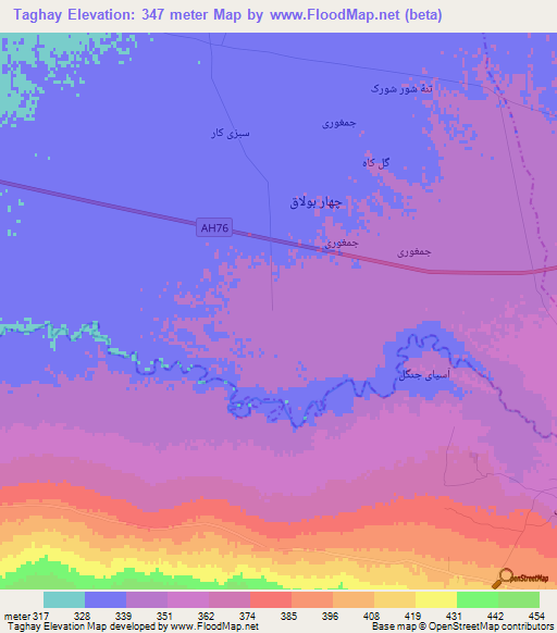 Taghay,Afghanistan Elevation Map