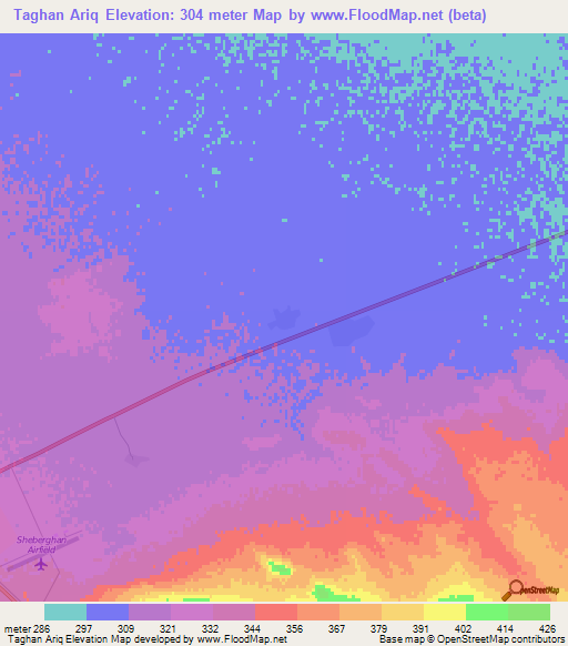 Taghan Ariq,Afghanistan Elevation Map