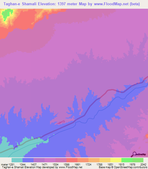 Taghan-e Shamali,Afghanistan Elevation Map