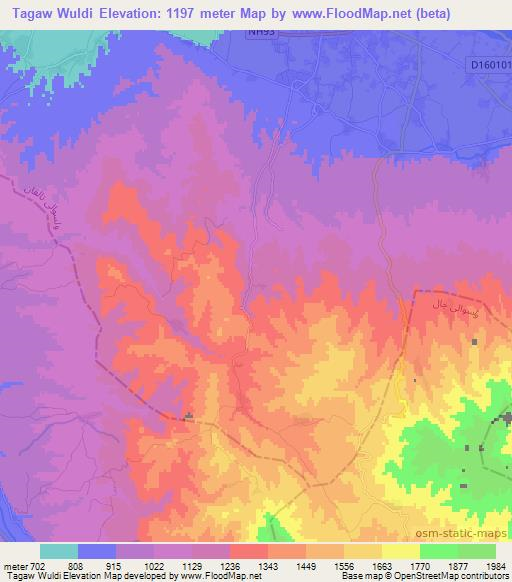 Tagaw Wuldi,Afghanistan Elevation Map