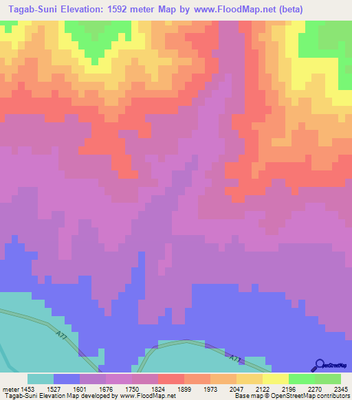 Tagab-Suni,Afghanistan Elevation Map
