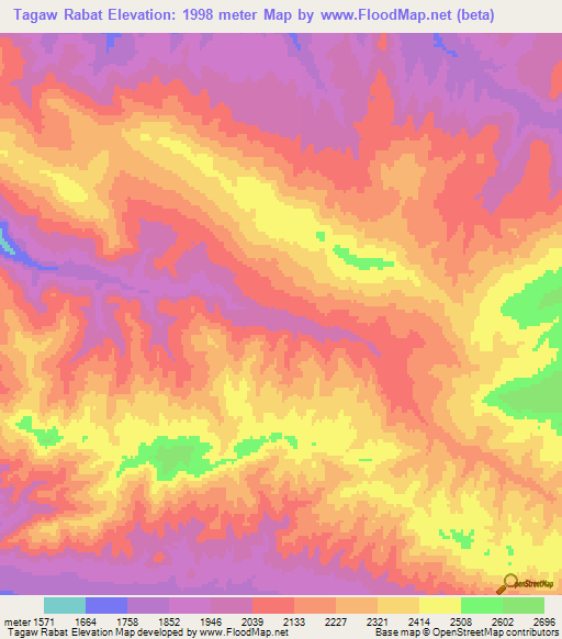 Tagaw Rabat,Afghanistan Elevation Map