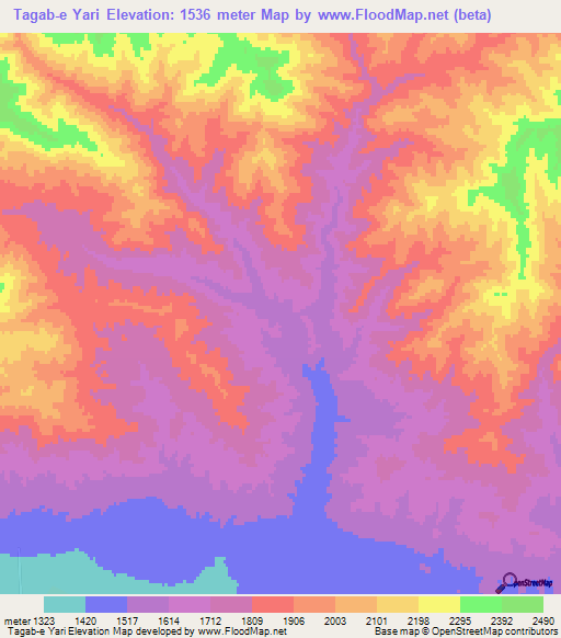 Tagab-e Yari,Afghanistan Elevation Map