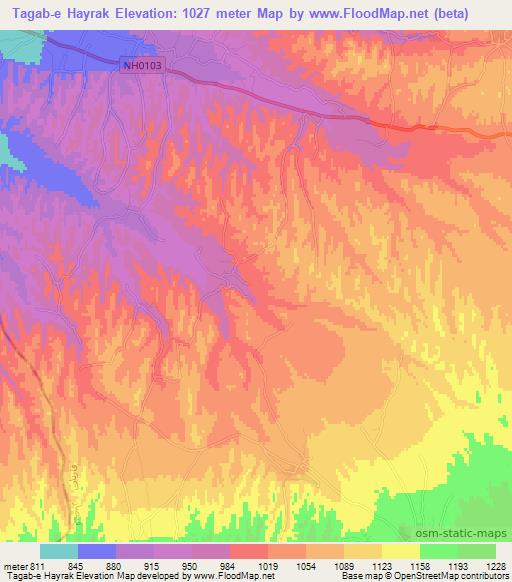 Tagab-e Hayrak,Afghanistan Elevation Map