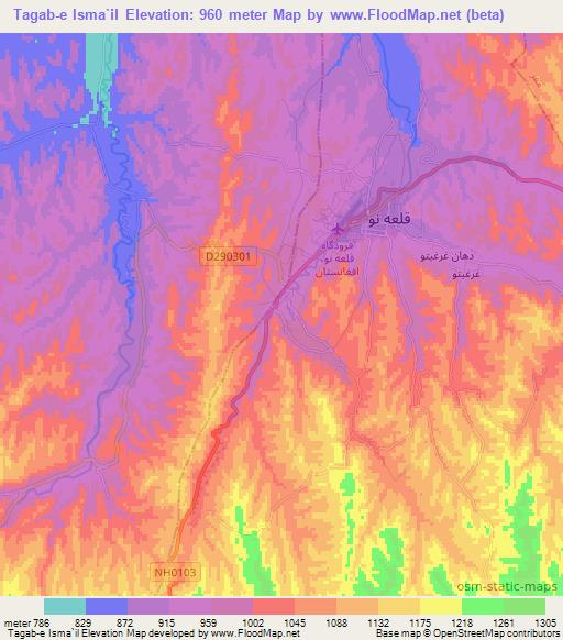Tagab-e Isma`il,Afghanistan Elevation Map