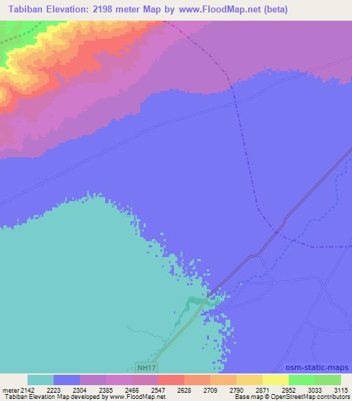 Tabiban,Afghanistan Elevation Map